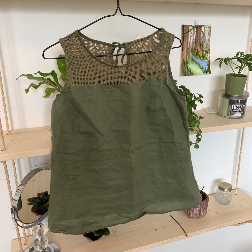 Linen green tank top